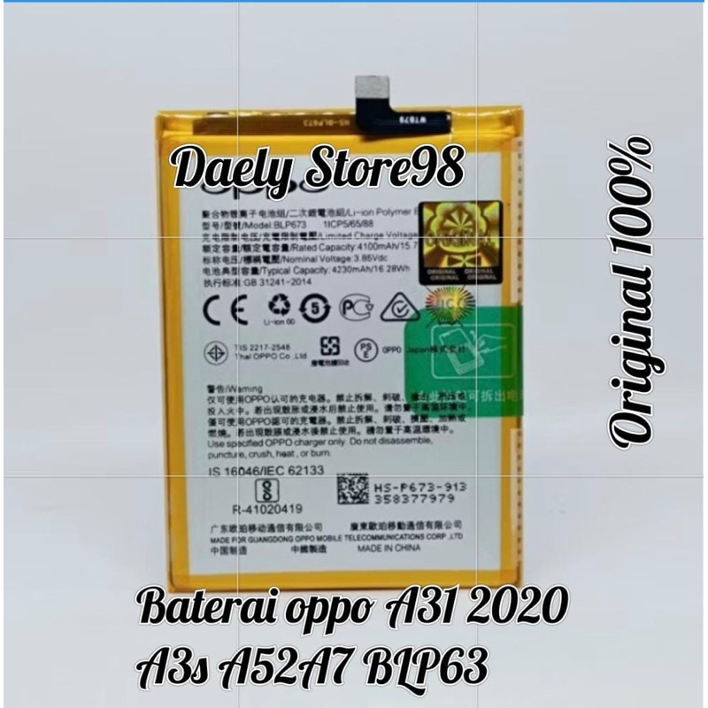 Baterai oppo A31 2020 A3s A52 A7 blp63 original