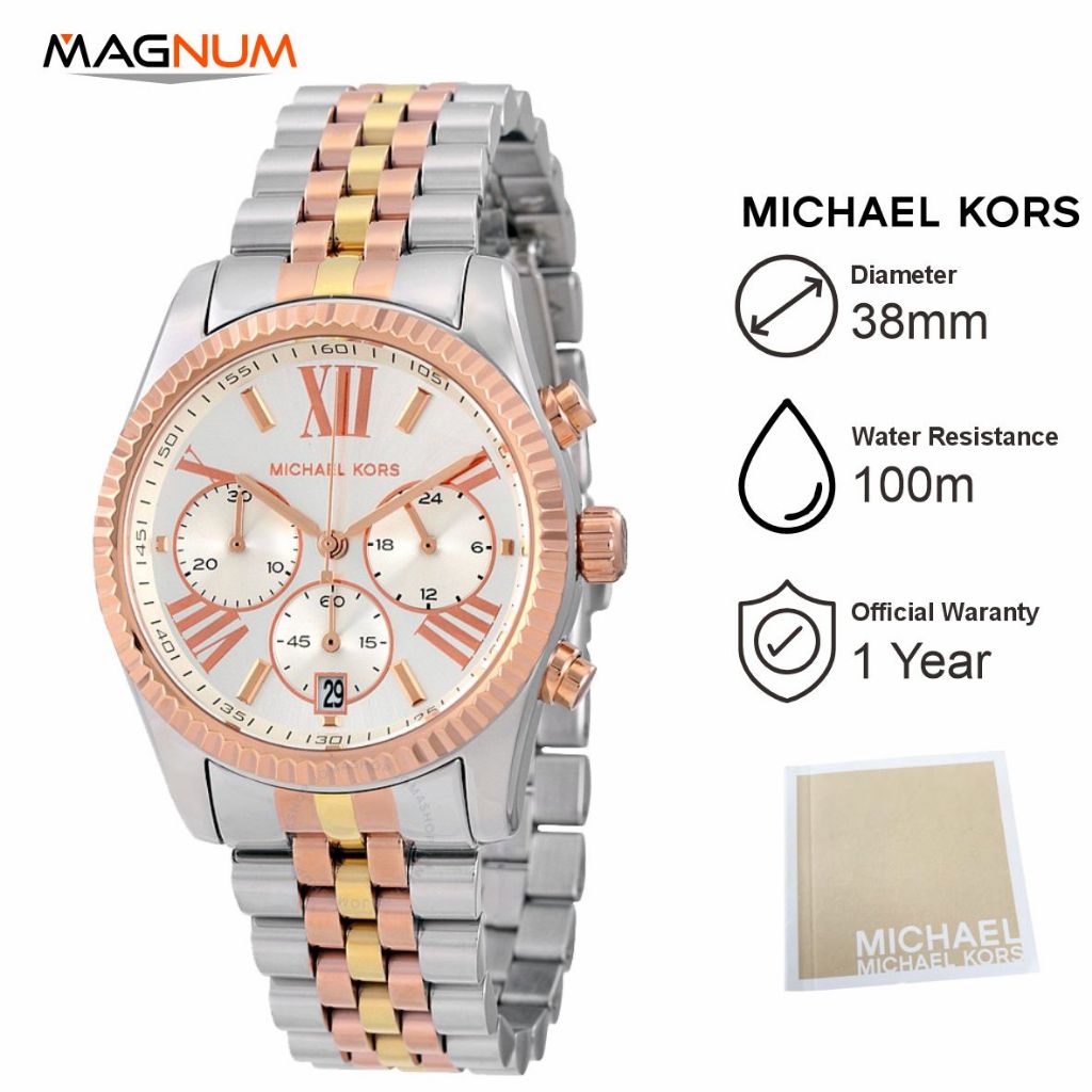 Jam Tangan Michael Kors Lexington MK5735 Chronograph Silver Dial Dual Tone