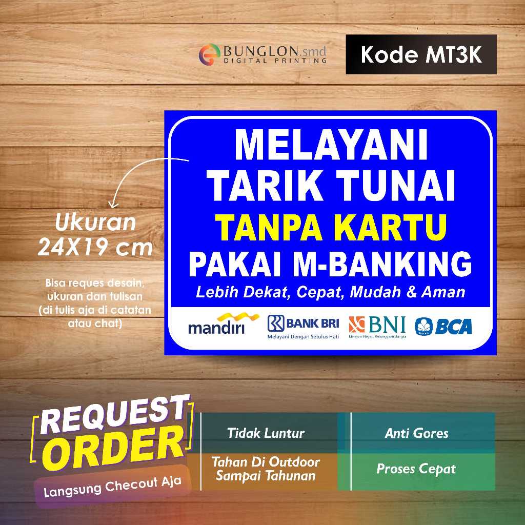 

STIKER MELAYANI TARIK TUNAI PAKAI M BANKNG +LAMINASI KODE MT3K BIRU