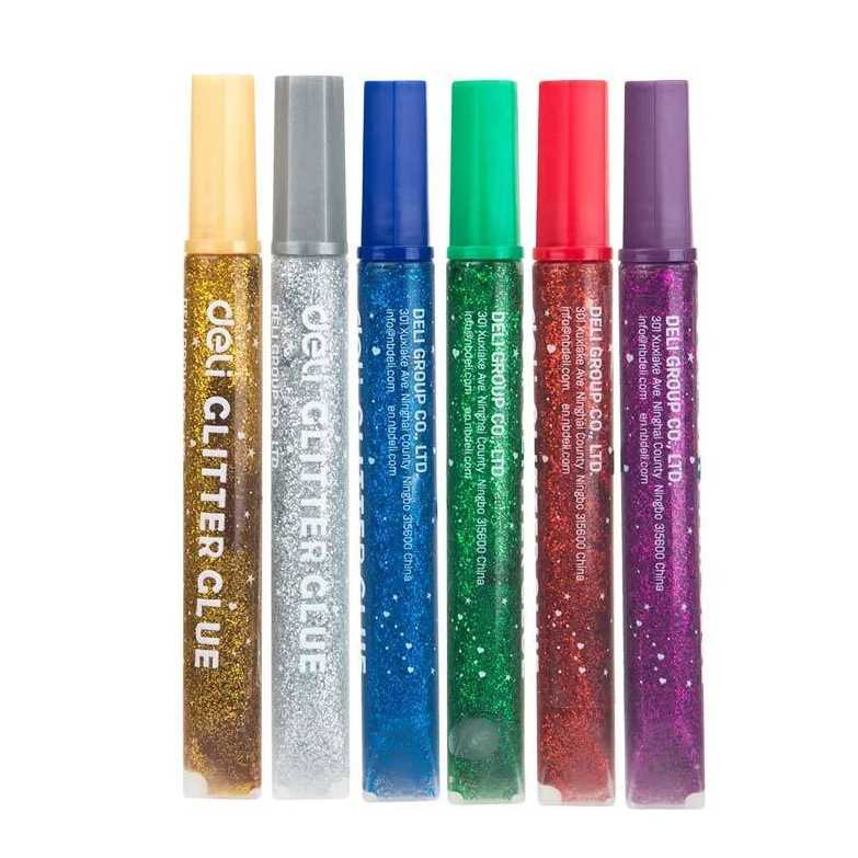 

Deli EA71101 Lem Glitter Klasik 1 pcs untuk aplikasi pada banyak jenis bahan, Seri Explora 12ml 6 Warna Random