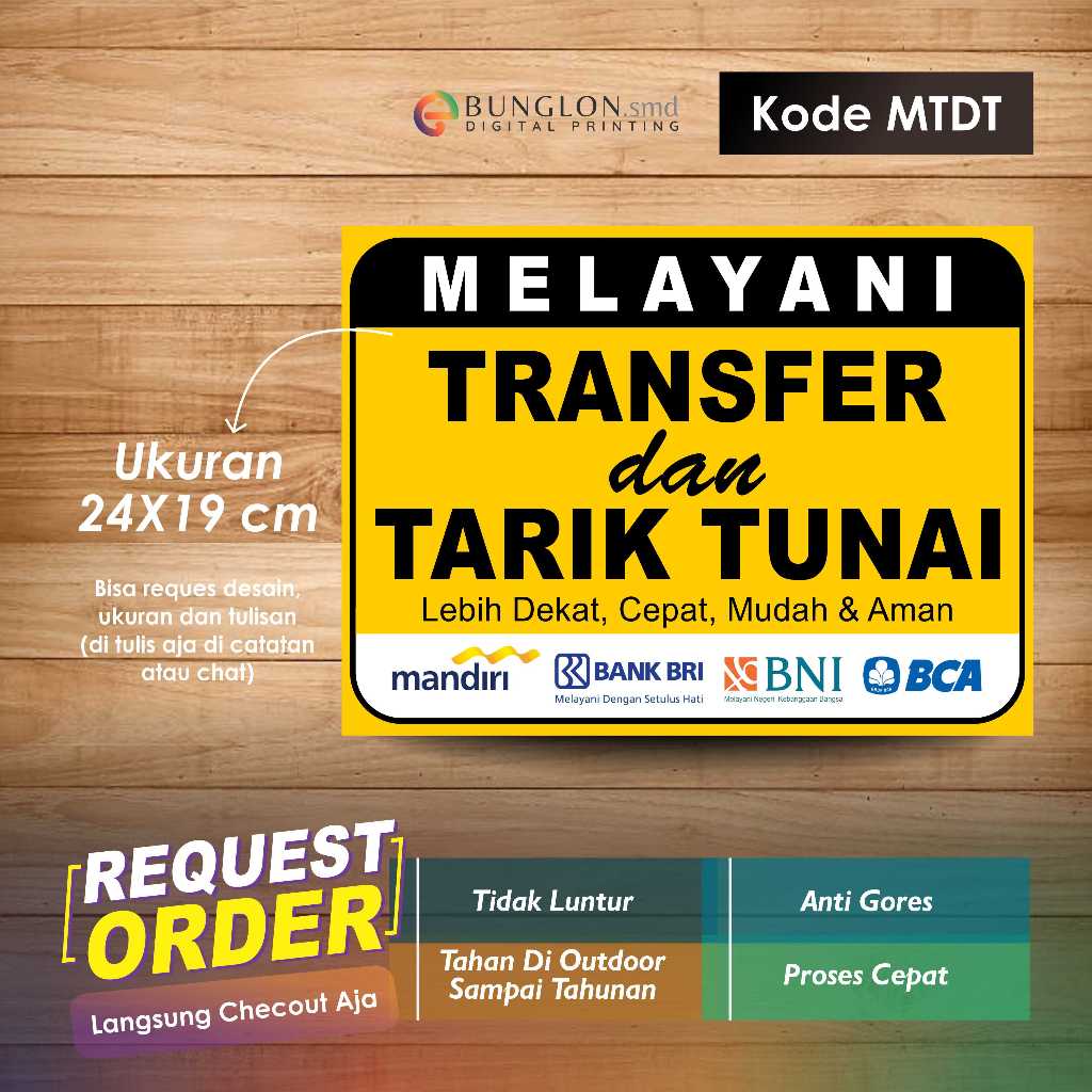 

STIKER MELAYANI TRANSFER DAN TARIK TUNAI + LAMINASI KODE MTDT KUNING