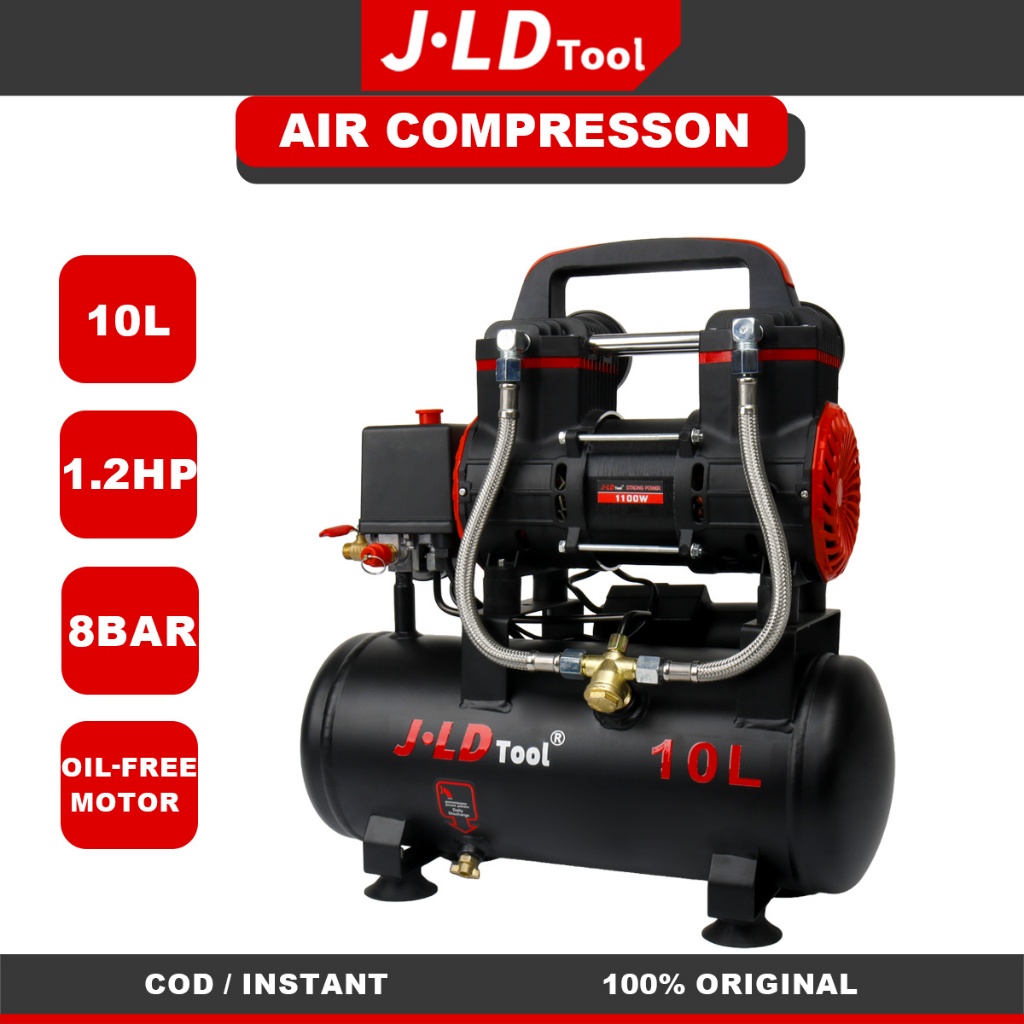 JLD Kompresor Angin Mini Oilless Listrik 10L 1100W Alat Tekanan Udara Mesin Pompa Angin Kompresor Po