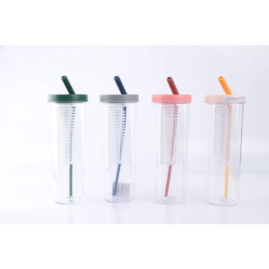 Botol Juice Transparan / Botol Tumbler Buah - Botol Tumbler Transparan Plus Sedotan Portable