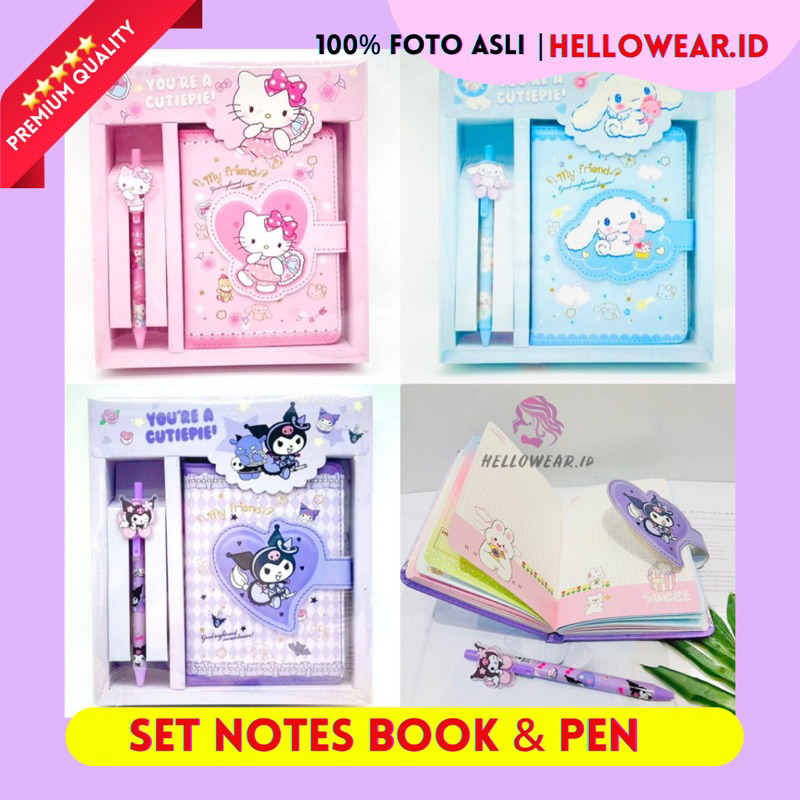 

2in1 Notebook kuromi Aesthetic dan Pen Notebook Mini Buku Tulis Diary Notebook Sanrio Cute Buku Jurnal Kuromi cinnamorol Hello Kitty