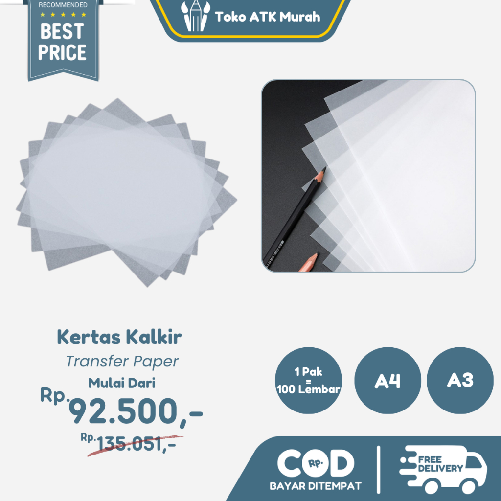 

1 Pak Kertas Kalkir A4 / A3 80gsm Isi 100 Lembar – Transparan Untuk Cetak & Desain - Tracing Paper