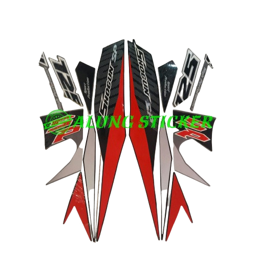 STIKER STRIPING LIS BODY MOTOR SHOGUN SP 125 2008 FULL HITAM MERAH