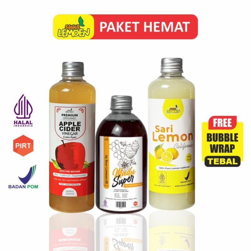 

Paket Heboh Super Hemat Cuka Apel 250 ml + Sari Lemon 250 ml + Madu 350 Gram - Paket Diet Hemat