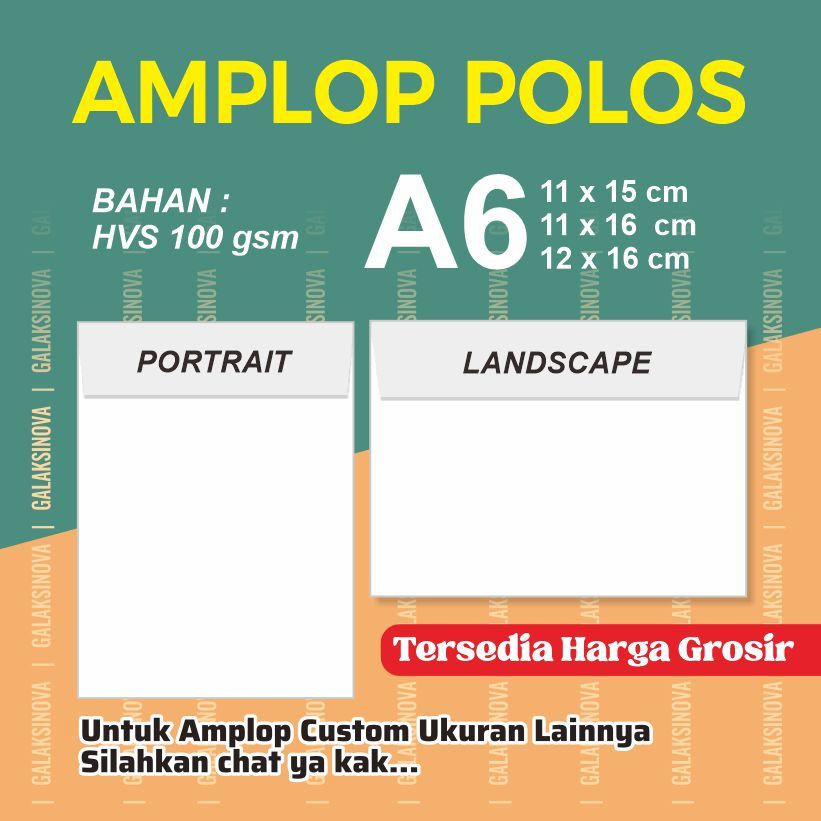 

Amplop A6 HVS 100gsm Custom 15x11cm atau 16x12 atau 16x11cm | Amplop Custom Putih HVS | Amplop Custom GalaksiNova