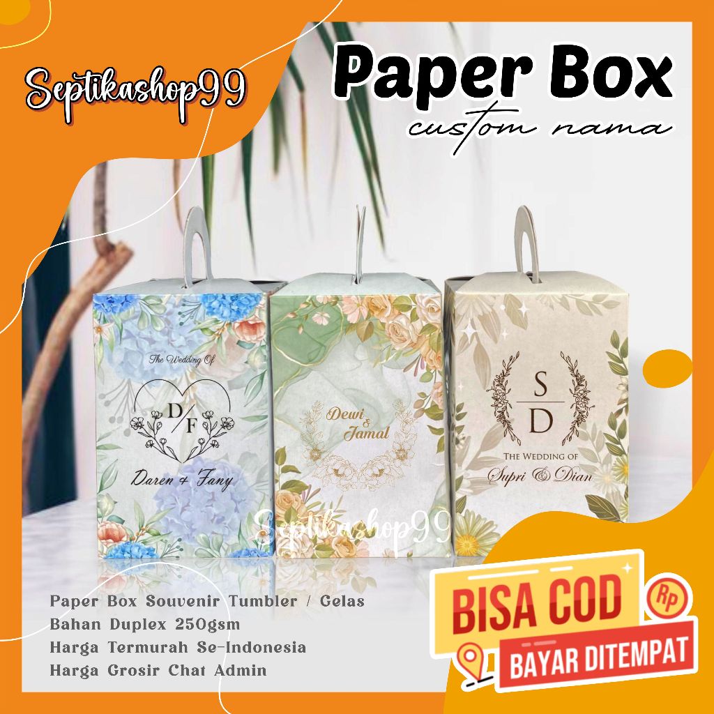 

Box Souvenir Custom 9x9x14cm Dus Paper Kotak Mika Pernikahan Duplex Tenteng