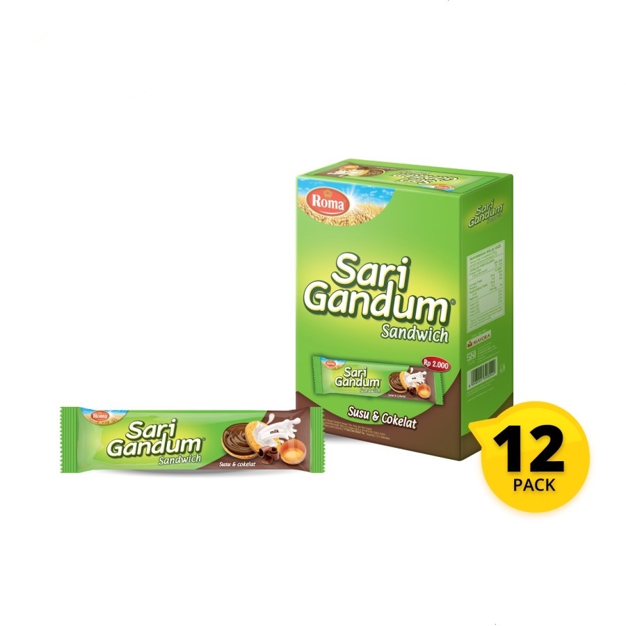 

Sari gandum sandwich rasa susu dan cokelat box isi 12