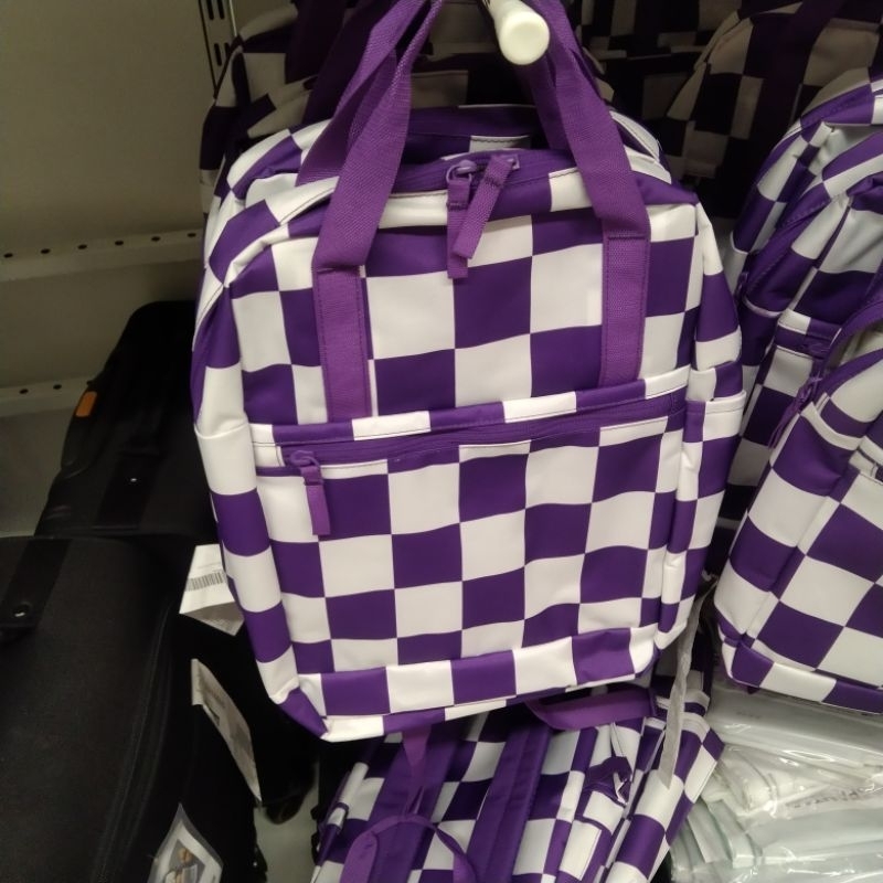 IKEA STARTTID backpack tas ransel sekolah ungu kotak kotak waterproof anti air