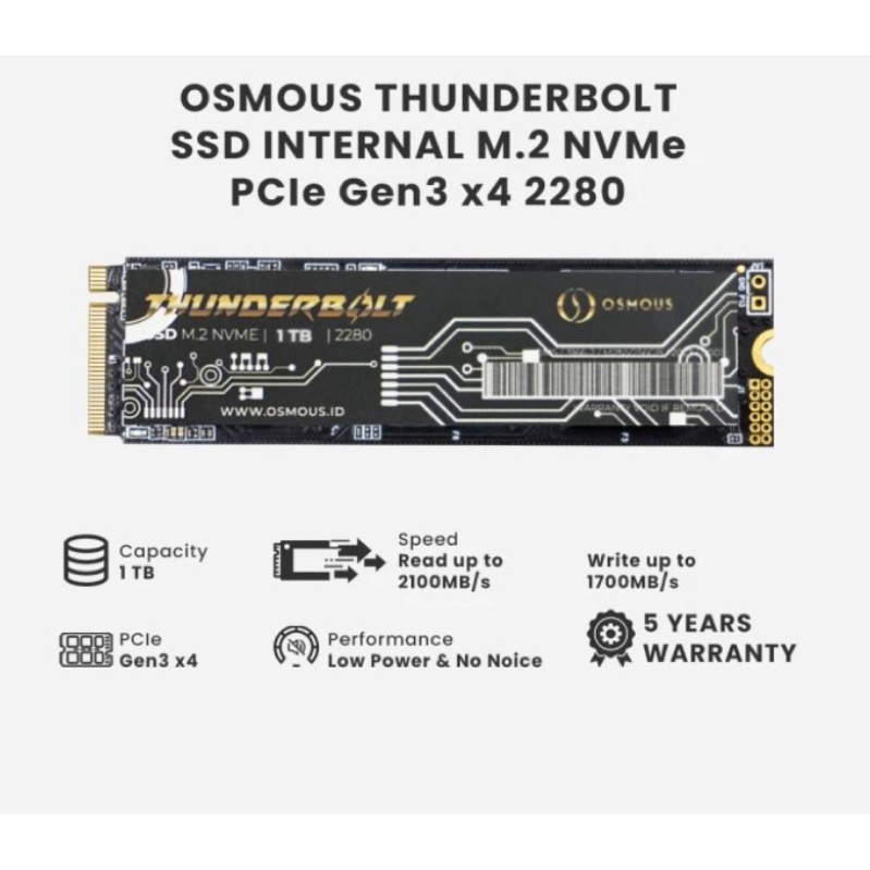 SSD OSMOUS THUNDERBOLT M.2 NVMe 1TB PCIe Gen3 x 4 2280 SSD NVMe Gen3