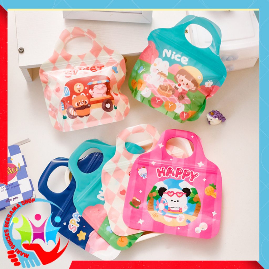 

MSBS Plastik Ziplock Mini Tas Jinjing Plastic Bag Zipper Karakter Hewan Goodie Bag Permen Biskuit Anti Air Hampers Lucu Motif Kartun Berwarna Full Color