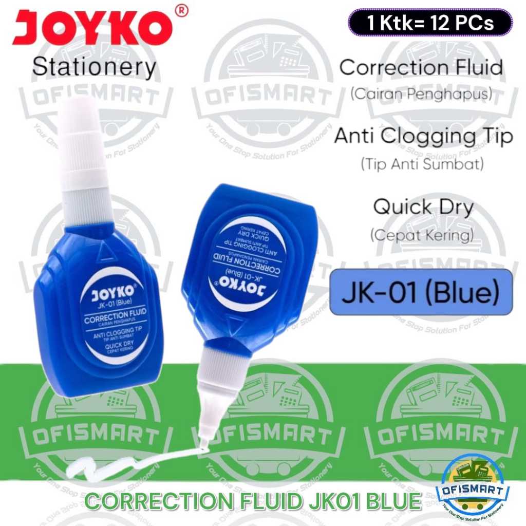 

Joyko Correction Fluid Tip Ex Cairan Koreksi JK-01 Biru | @1Ktk=12PCs