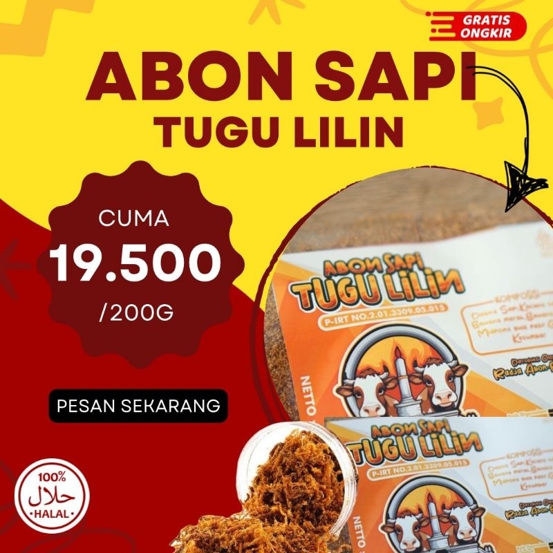 

Abon sapi TUGU LILIN Boyolali kemasan 200 gram Lezat,nikmat & bergizi Tidak mengandung MSG & Pengawet !!