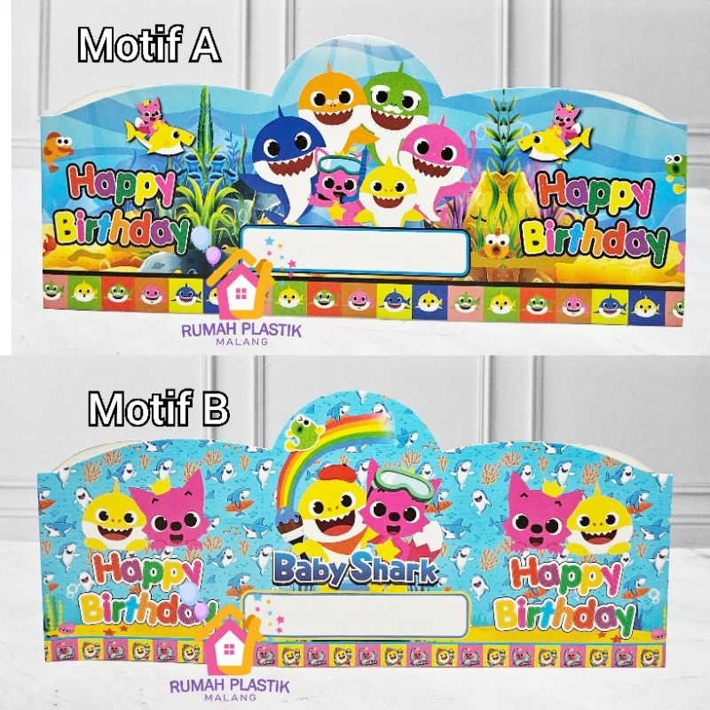 Topi Mahkota ulang tahun happy birthday Baby Shark / babyshark / hiu biru blue party hat pink fong a