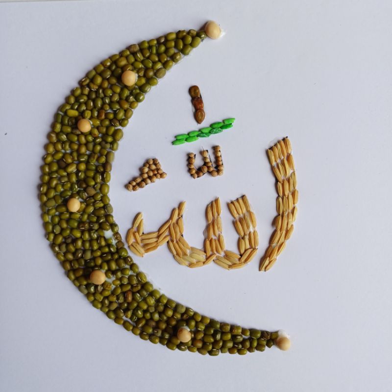 Kolase biji bijian kolase Asmaul husna Kaligrafi biji bijian