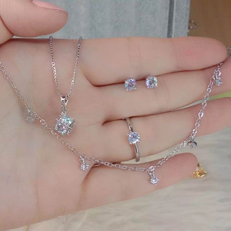 Lariz manis SET PERHIASAN TITANIUM SILVER MATA SATU