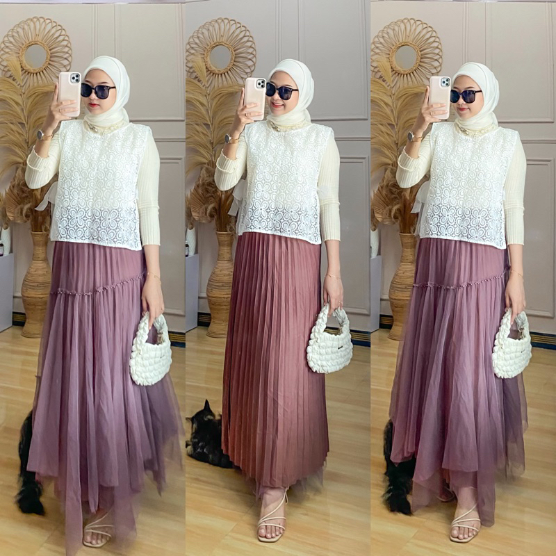 [Maydaily Wear] Rok Tutu Umpak Asimetris Bolak Balik Rok Panjang Wanita Rok Tutu 3 Layer Premium Tut