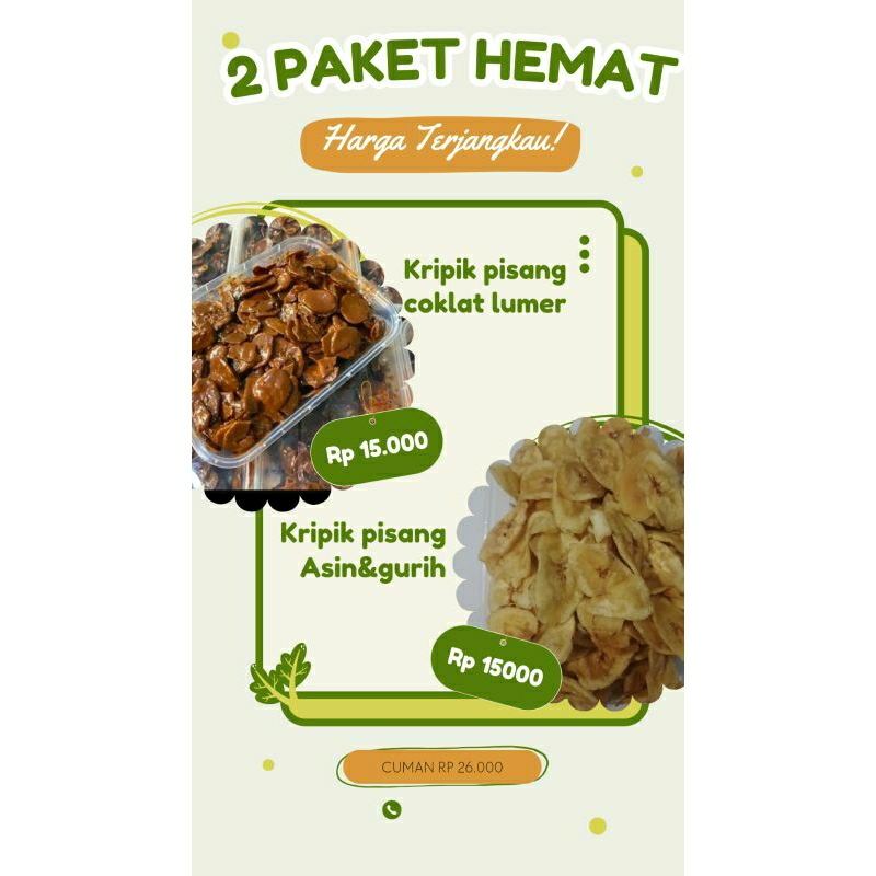 

2 paket hemat kripik pisang coklat & asin gurih 130gram