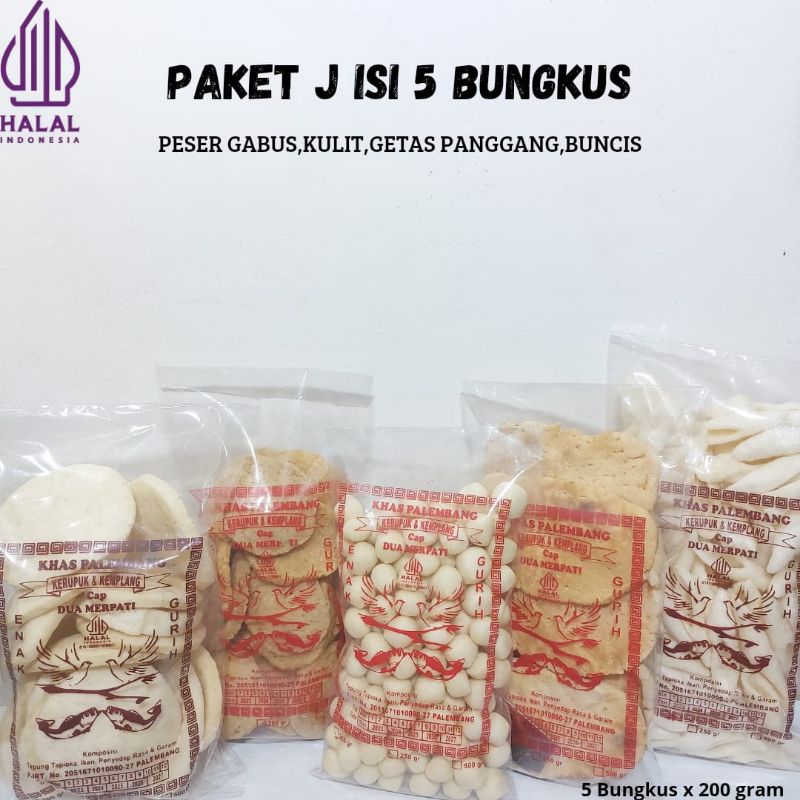 

PAKET J ISI 5 BUNGKUS @200 GRAM [PESER GABUS, KULIT,BUNCIS, GETAS, PANGGANG] 1 KG PALEMBANG