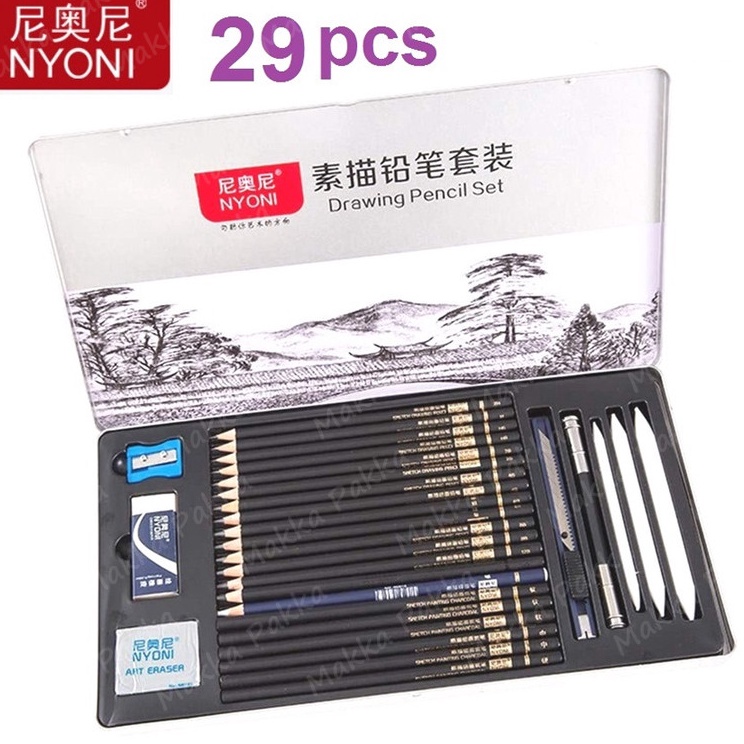 

Diskon Gembira Drawing Pencil Gambar Set 29pcs Metal Tin Box Pensil Gambar Lukis Sketsa Lengkap Paket