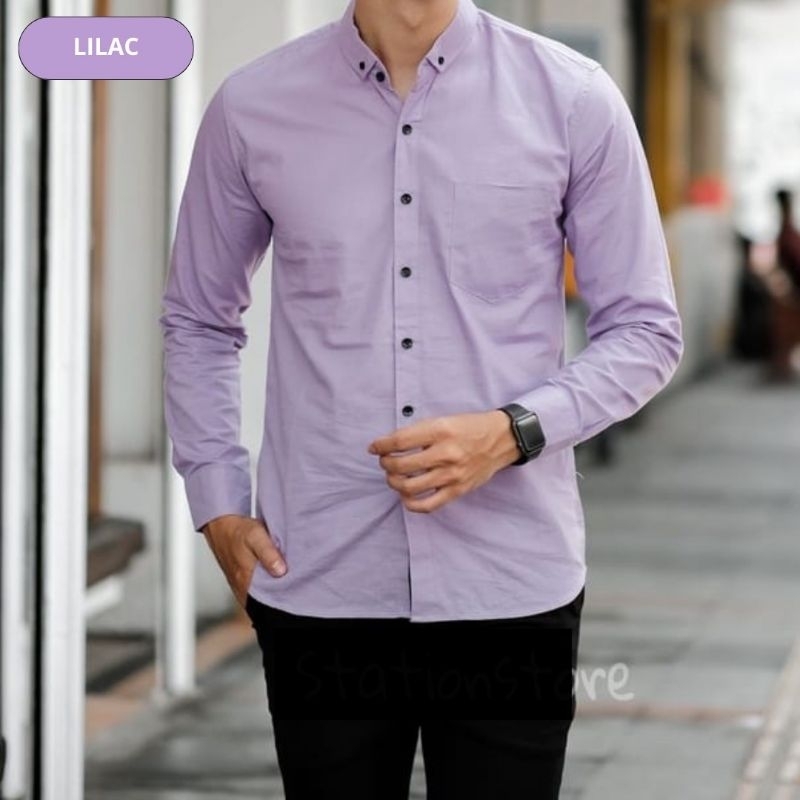 Kemeja Polos Pria Lengan Panjang/Pendek Dewasa Jumbo Slimfit Premium Baju Distro Atasan Hem Cowok La