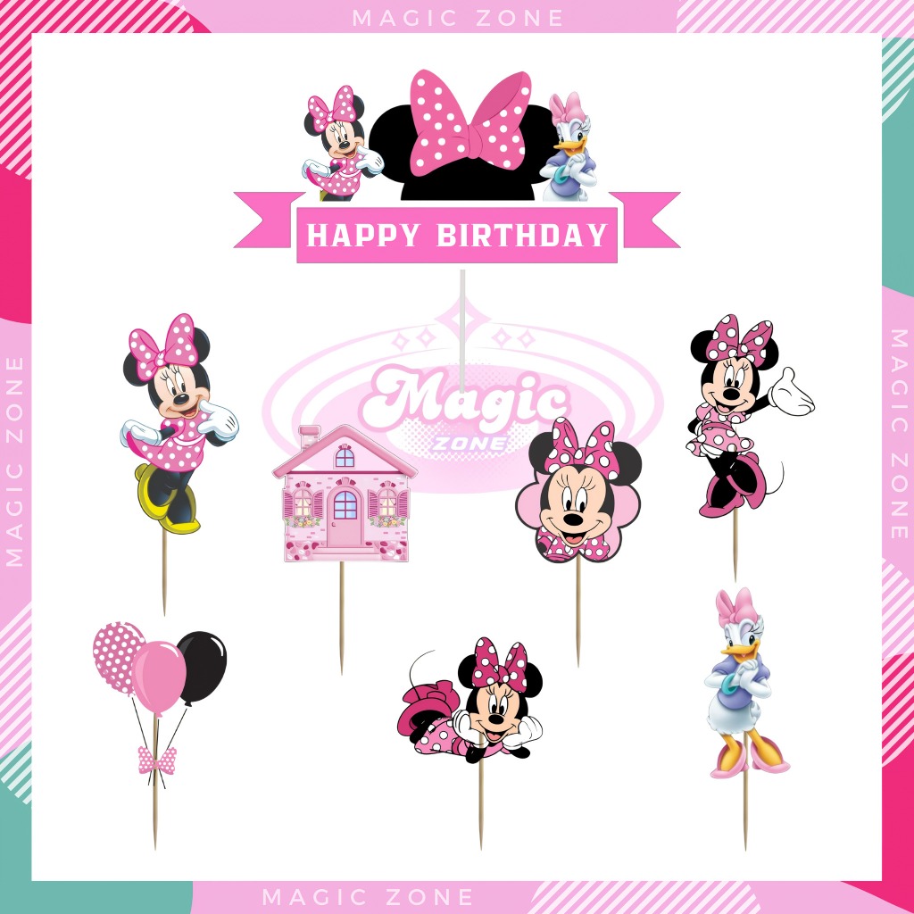 Topper Cake Ulang Tahun/Topper Cake Karakter/Hiasan Ulang Tahun Tusukan/Minnie mouse/ Mickey mouse