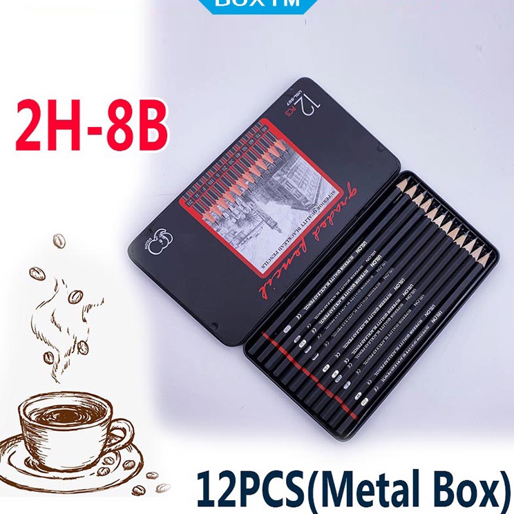 

New Update 12 pcs Pensil gambar sketsa set lengkap 2H H F B HB 2B 3B 4B 5B 6B 7B 8B Charcoal Pensil Set