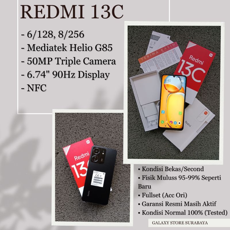 Xiaomi Redmi 13C (6GB/128GB) (8GB/256GB) | Handphone Second | Handphone Bekas | Fullset | Mulus | No