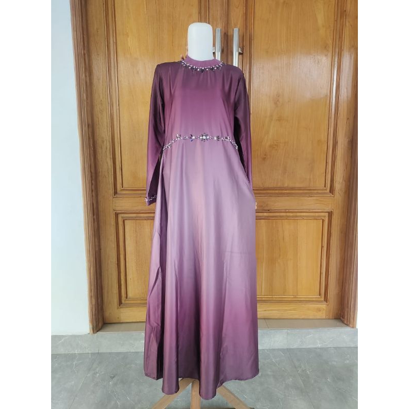 preloved gaun gradasi ungu payet