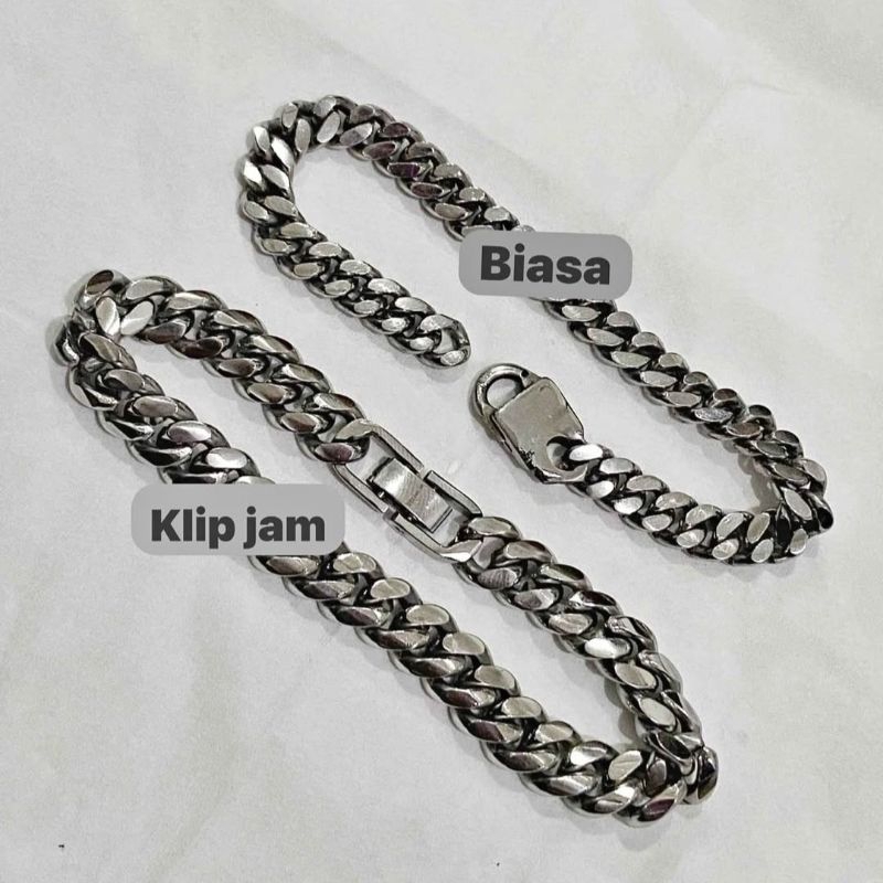 Gelang Rantai Pria Baja Putih Stainless Steel