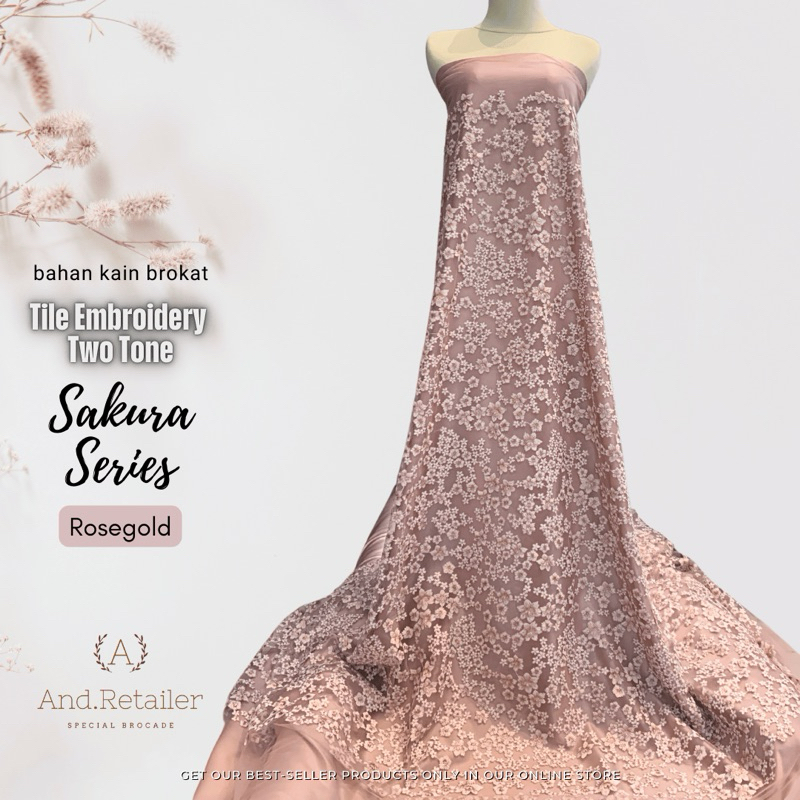 DYA369 Bahan Kain Brukat Meh Tile Embroidery Sakura 2 Tone Motif Bunga Kecil Kecil Rapat High