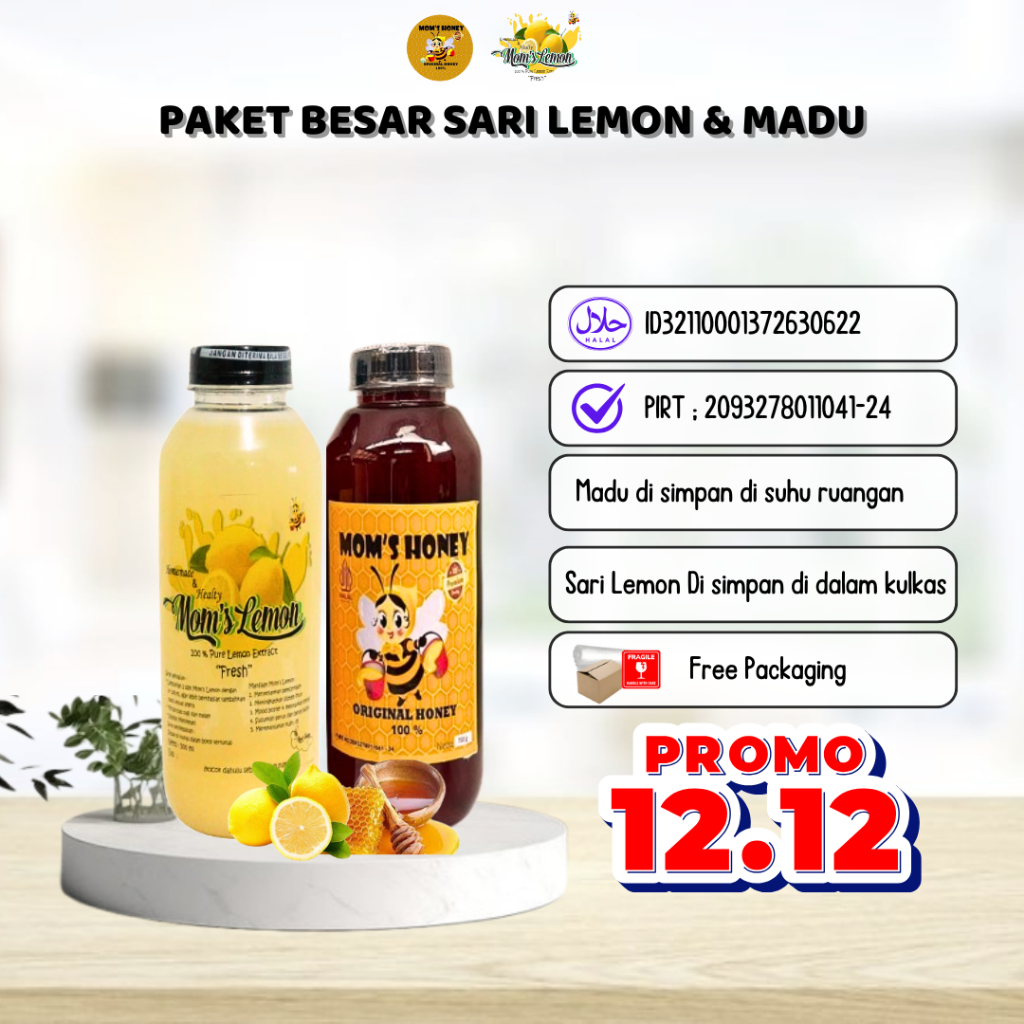 

[Paket Besar] Madu 700 gram & Sari Lemon 500 ml By MOMS HONEY