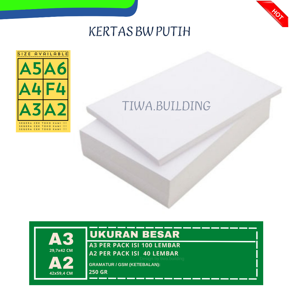 

KERTAS BLUES WHITE (BW) A3 PERPACK ISI 100 LEMBAR