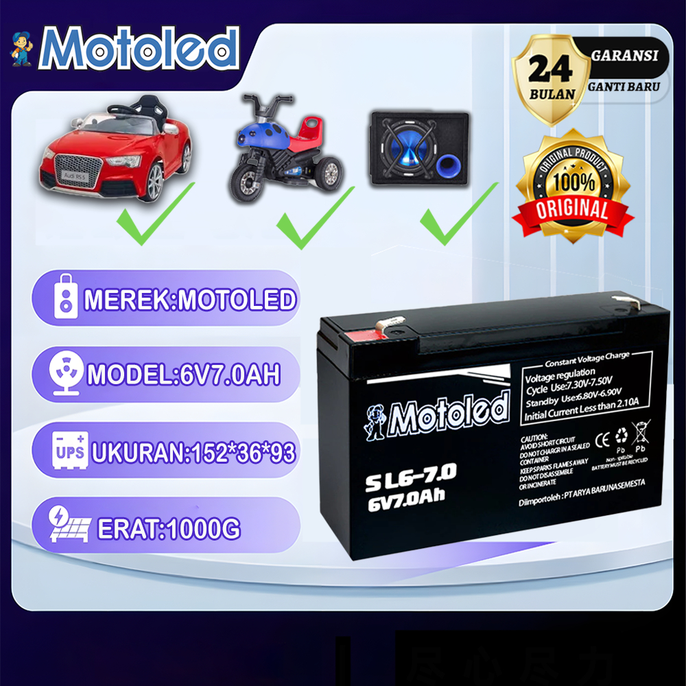 【Motoled】aki Mobil mainan anak Mpower 6v 7ah motor mainan 6VOLT 7amper aki pliko pmb ORIGINAL 100%