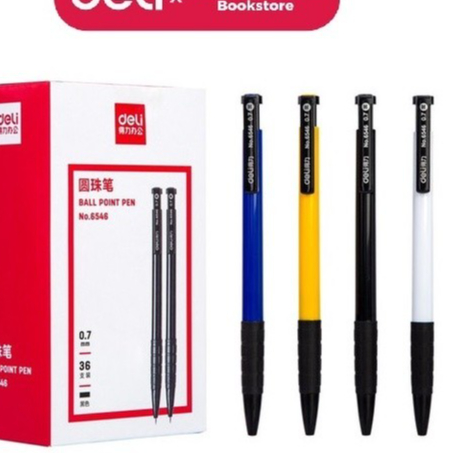 

DELI - 6546 Pulpen Retractable 0.7mm / Warna Hitam Biru Merah, Klip, Tinta Tebal