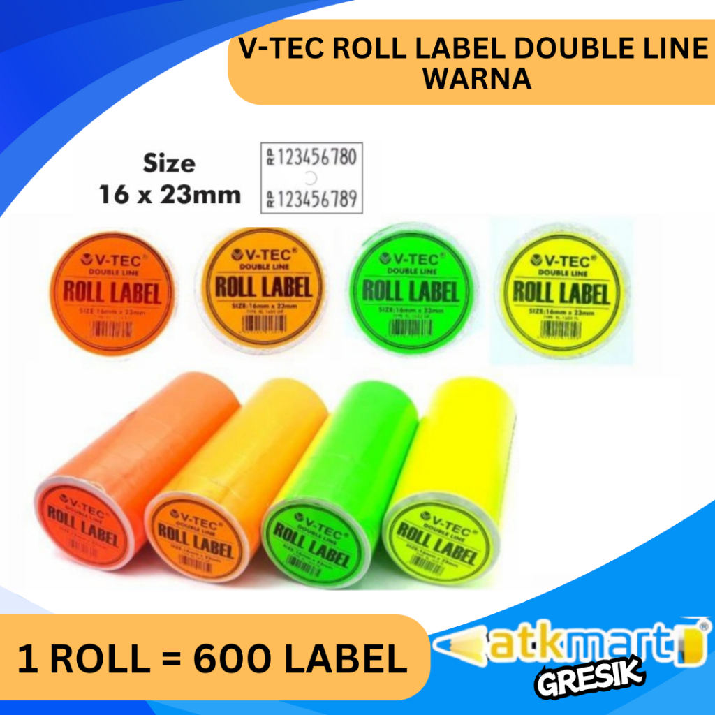 

V TEC ROLL LABEL DOUBLE LINE WARNA/ REFFIL ROLL LABEL TEMBAK / LABEL HARGA PUTIH GARIS GANDA HIJAU KUNING MERAH ORANGE