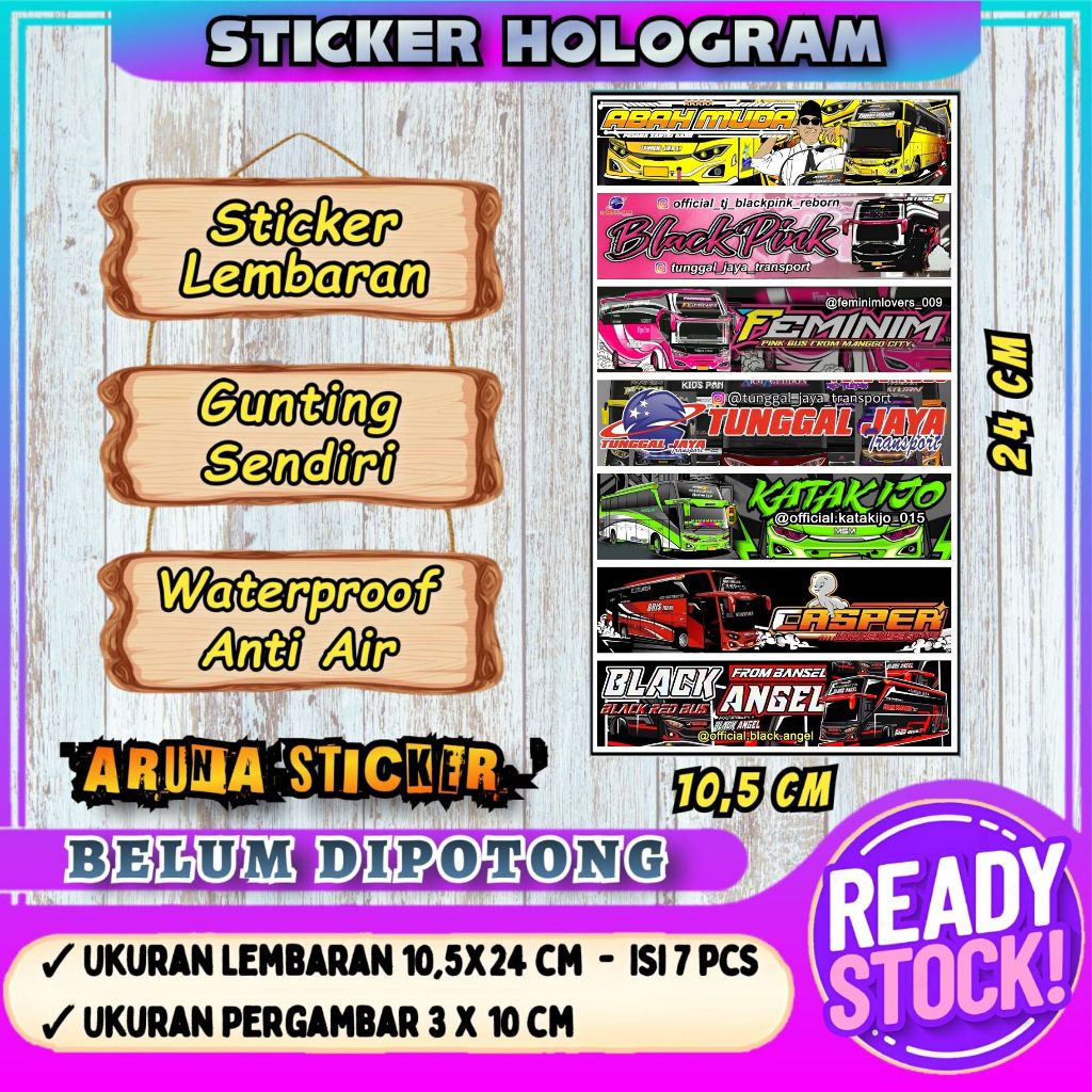 

7 PC STIKER BUS PANJANG Stiker Bus Basuri Lembaran Hologram Anti Air Sticker Telolet Basuri