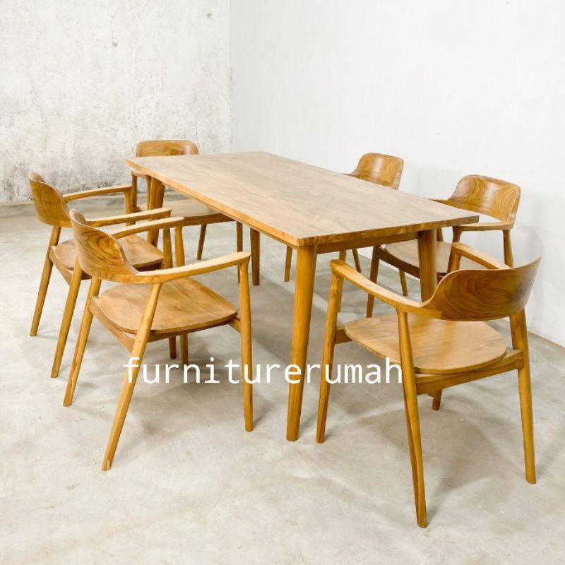 meja makan 6 kursi jati minimalis, set meja makan 6 kursi minimalis jati