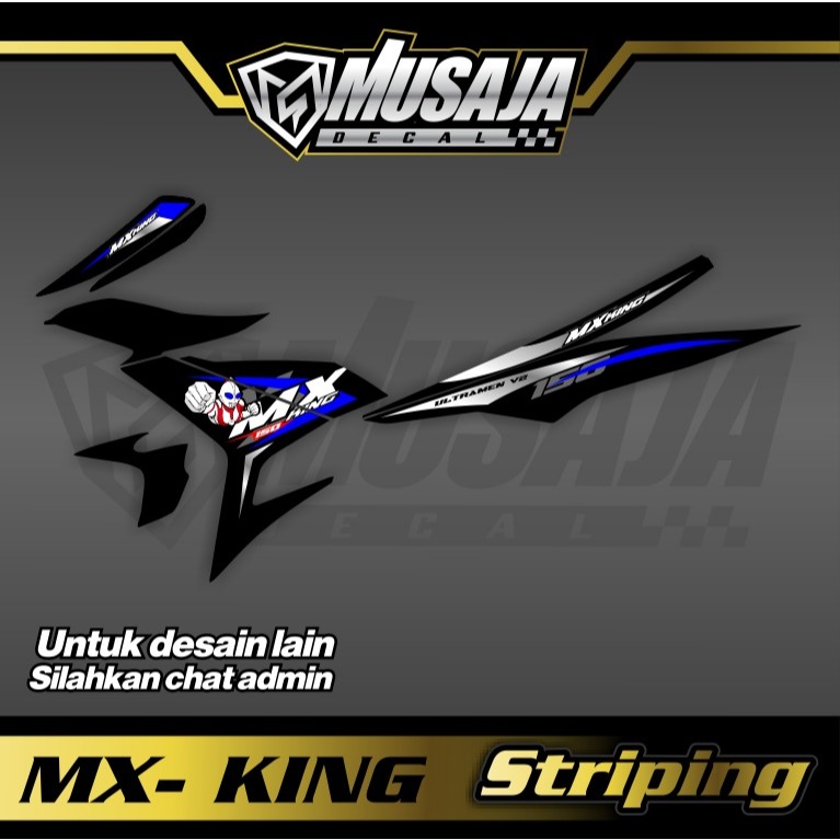 Decal Striping Mx King Transparan UV biru hitam lis putih non full body