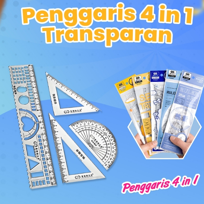 

Penggaris Set isi 4 / Penggaris Plastik 1 Set Isi 4