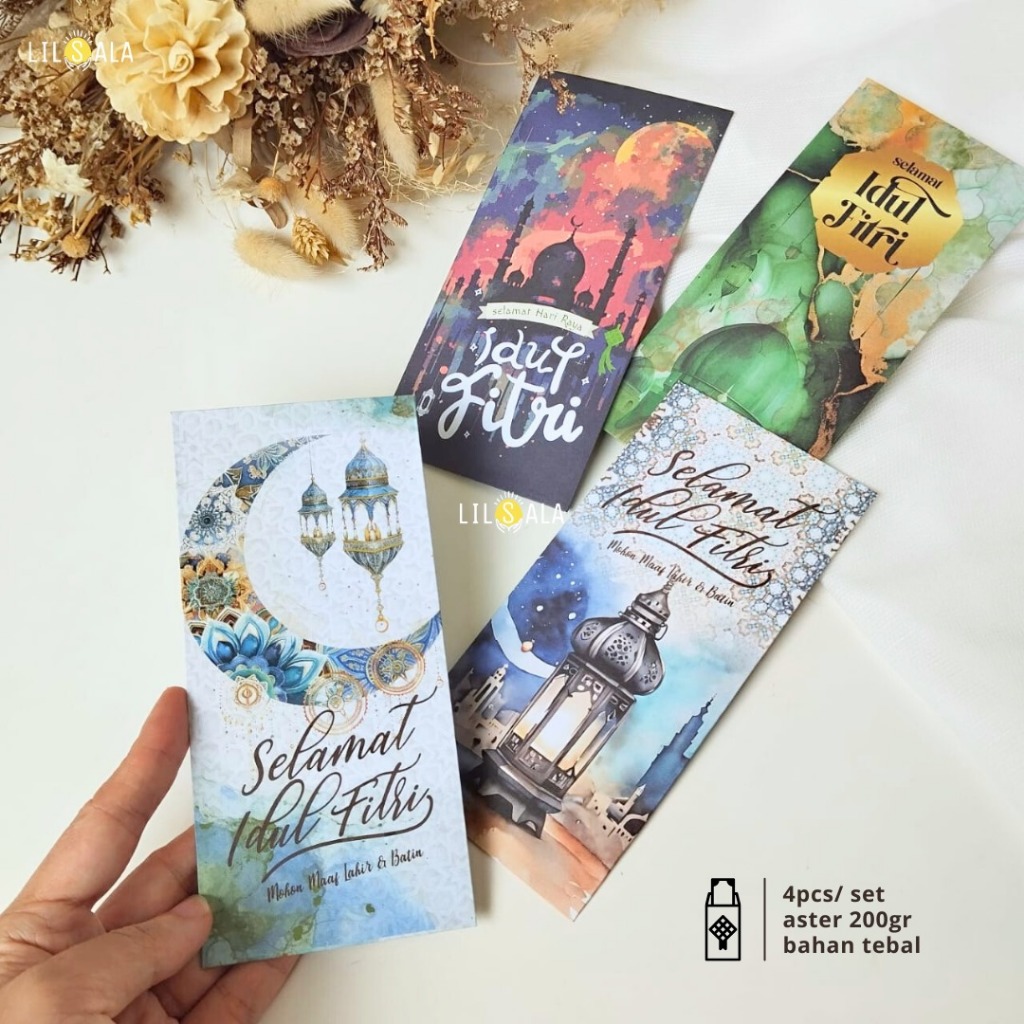 

4pcs Amplop Idul Fitri Besar 2025 Premium Angpao Lebaran Ucapan Eid Mubarak