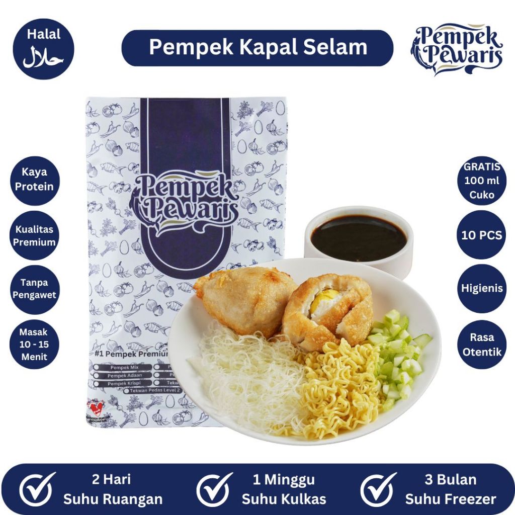 

Pempek Pewaris - Pempek Kapal Selam Besar 2 pcs + Cuko 100ml