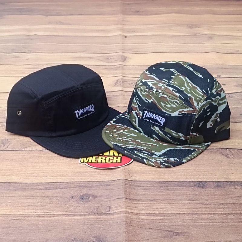 topi 5panel thrasher magazine black / camo
