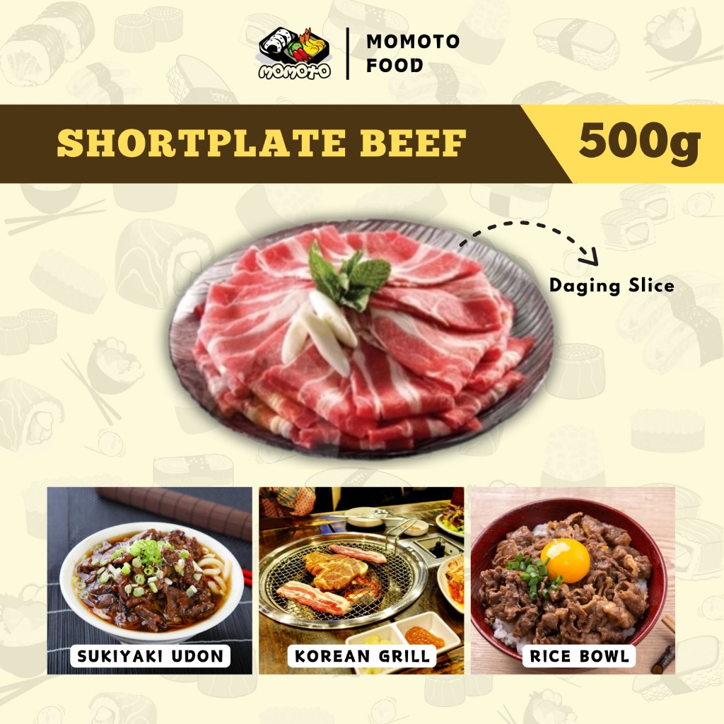 

Best Seller Daging Sapi Slice / Shortplate Beef Vakum 500 gr Daging Yoshin*ya Grill Bakaran