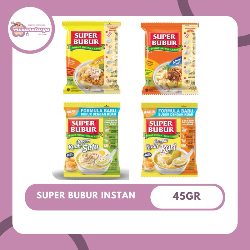 

Super Bubur Instan 45gr - Aneka Varian Rasa Ayam, Abon, Kari, Soto