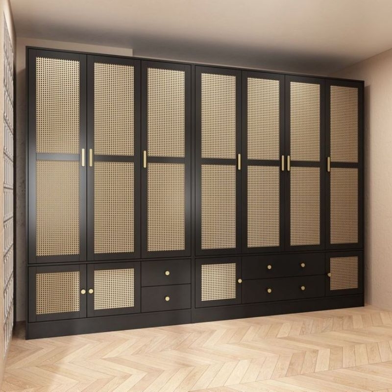 Lemari Pakaian Jati Minimalis Lemari Pakaian 7 Pintu Kombinasi Rotan Almari Pakaian Jepang