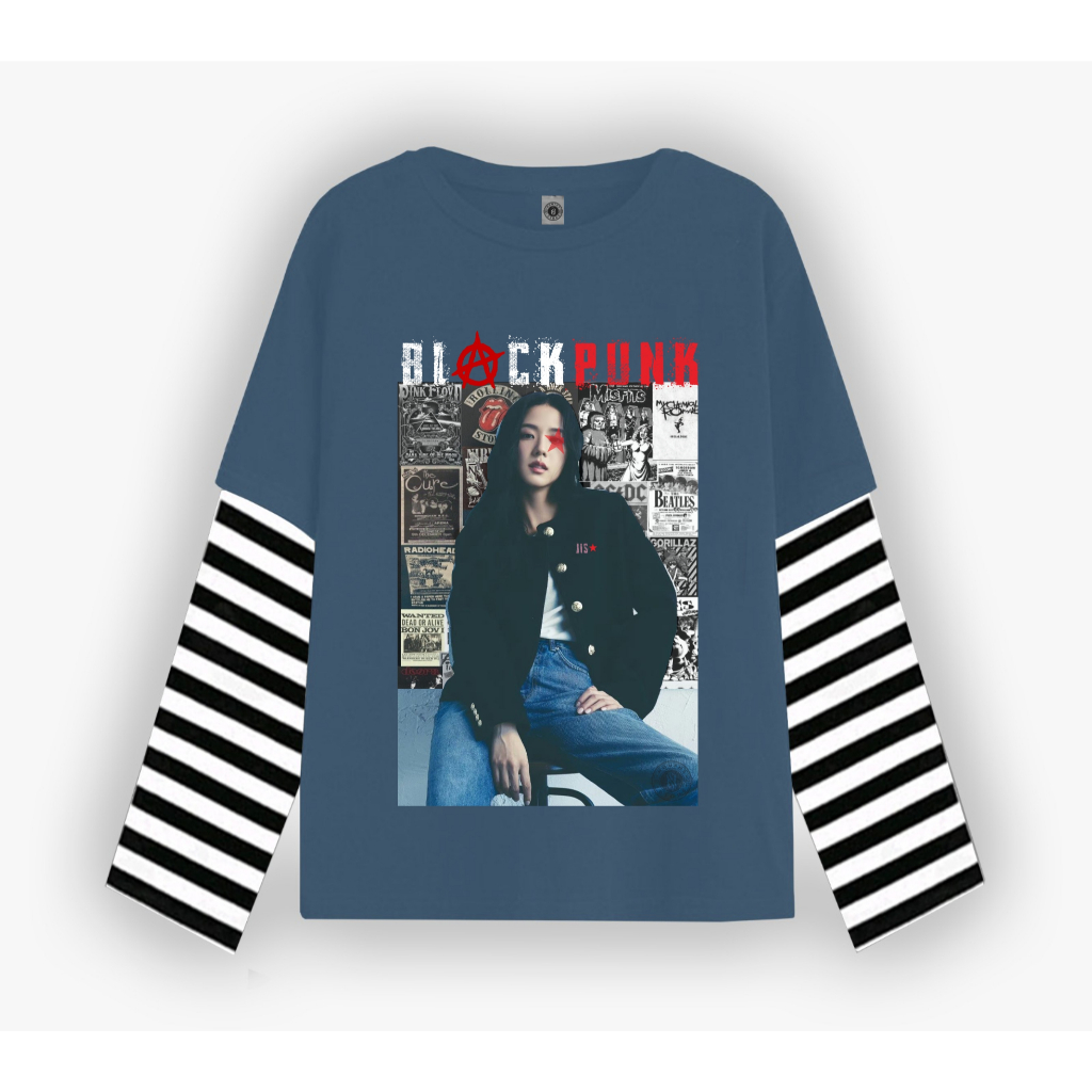 Nouths Tshirt Double layer  Blackpunk Jisoo blackpink long sleeve  band kaos pria wanita