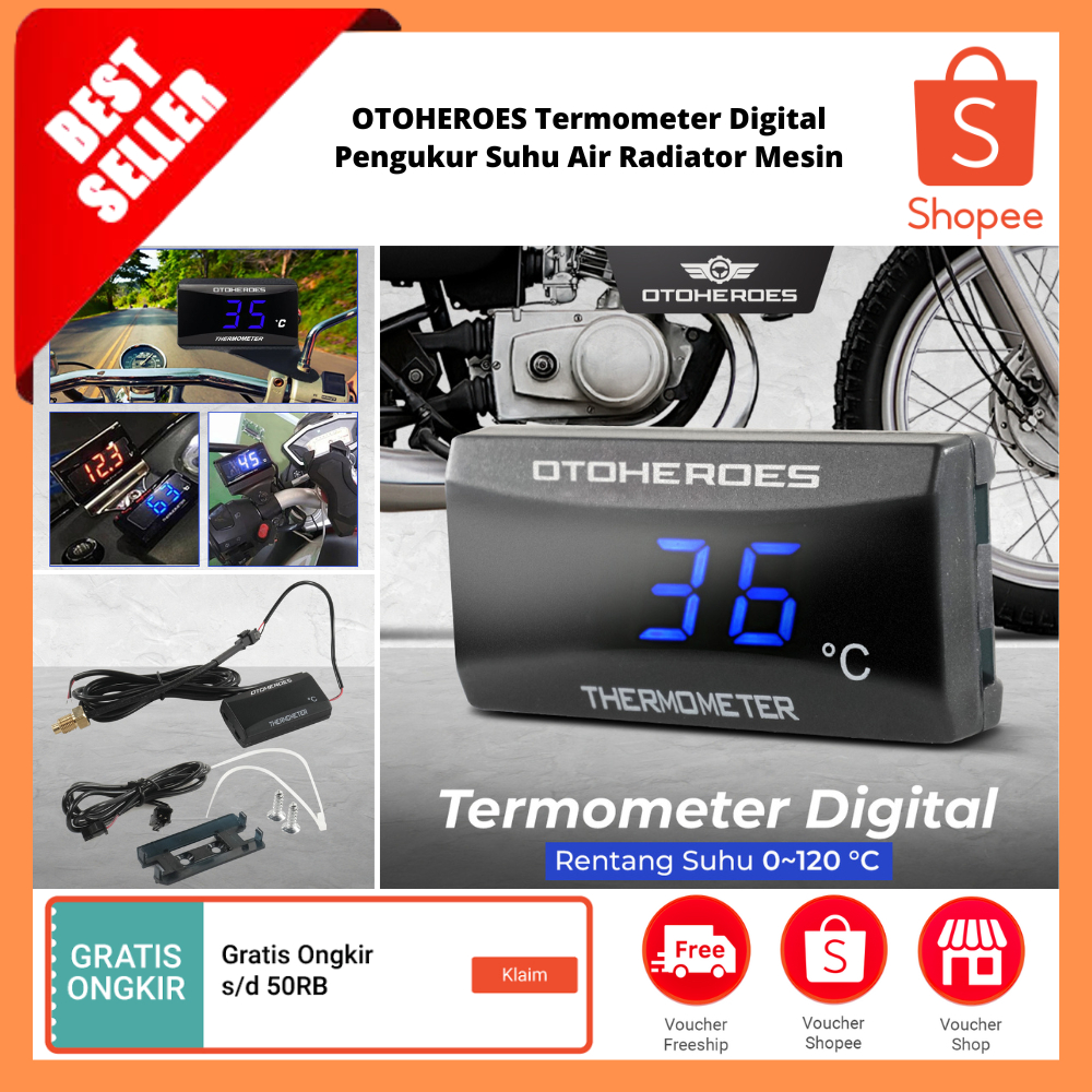 Termometer Digital Pengukur Suhu Air Radiator Mesin / Pengukur Suhu Mesin Motor LCD Digital Aksesori